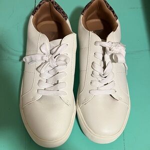 Dolce Vita White Leather Sneakers with Tan Accents